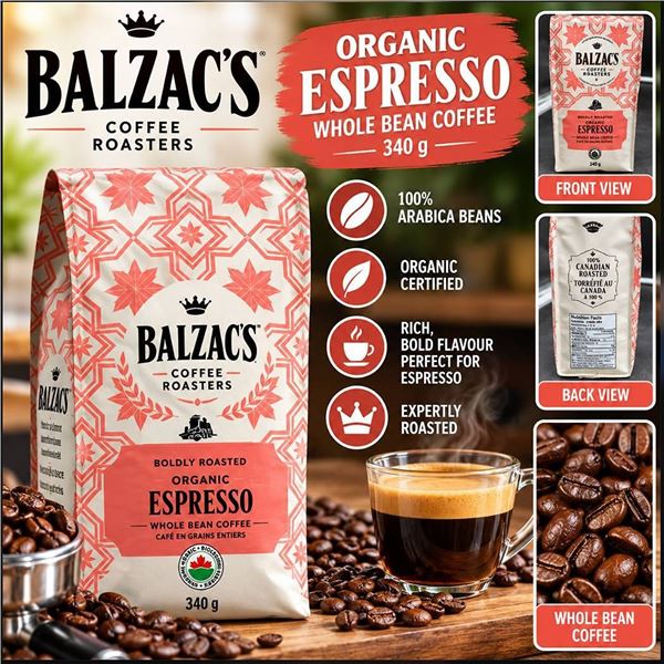 Balzac's Organic Espresso Whole Bean Coffee