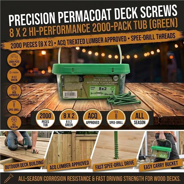 Precision Deck Screws 8x2 Inch 2000 Pack Green