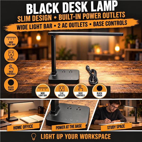 Drevet LED Desk Lamp With USB And Power Outlet