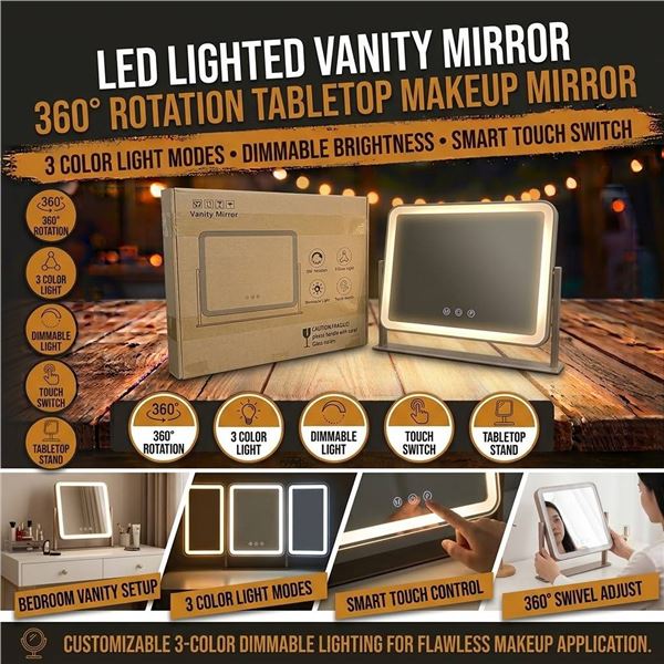 ZKIQDV Vanity Mirror Tabletop White Lighted