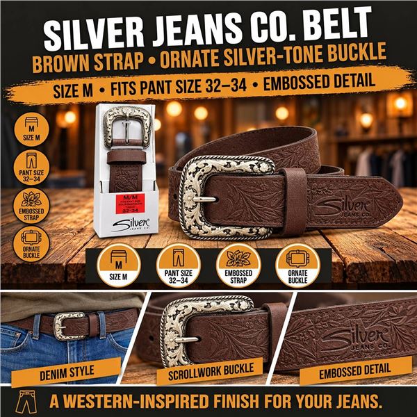 Silver Jeans Men's Leather Belt Size 32-34