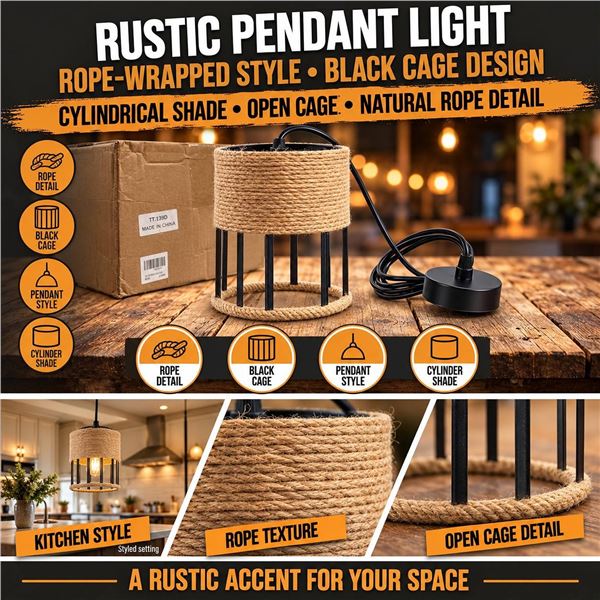 510CM Hemp Rope Pendant Light Fixture
