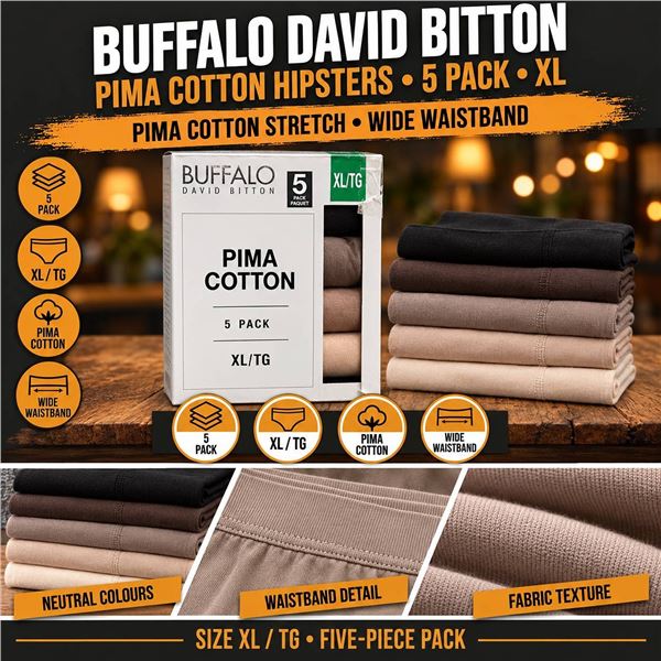 Buffalo Pima Cotton Hipster Underwear 5 Pack XL