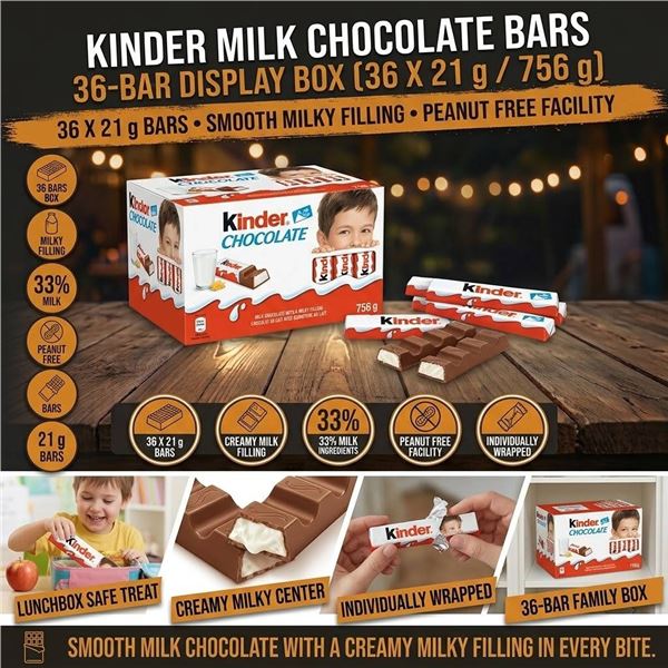 Kinder Chocolate 36 Bar Pack 756g