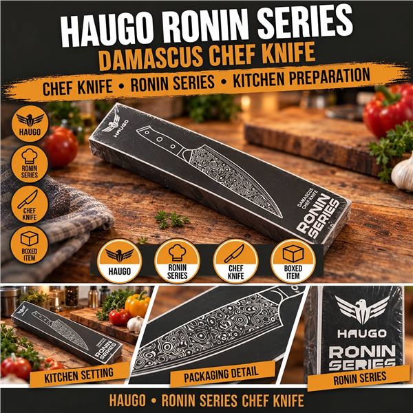 Haugo Damascus Chef Knife Ronin Series Boxed