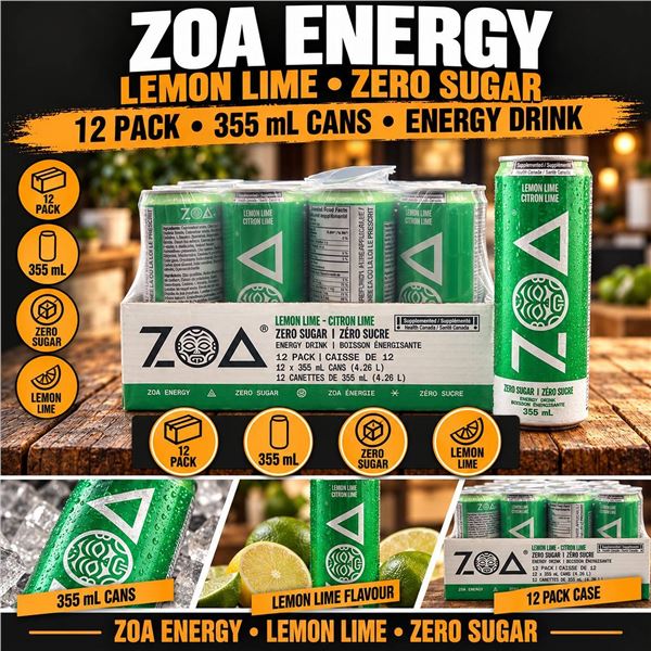 Zoa Lemon Lime Zero Sugar Energy Drink 12x355mL