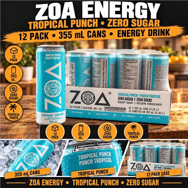 ZOA Tropical Punch Zero Sugar 12x355mL Energy Drink