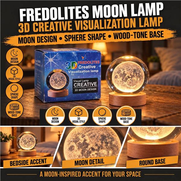 3D Crystal Glass Ball Moon Lamp, 8 cm