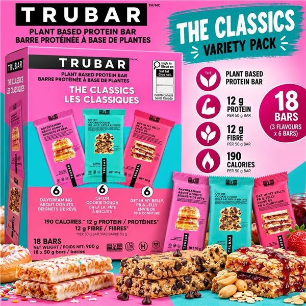 Trubar Plant Based Protein Bars 18 Pack