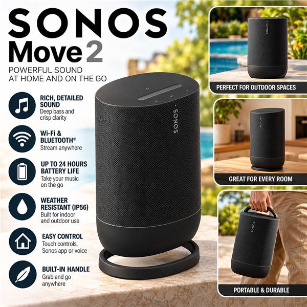 Sonos Move 2 Wireless Smart Speaker Black