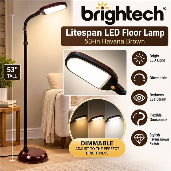 Brightech Litespan LED Floor Lamp 53-in Havana Brown Dimmable