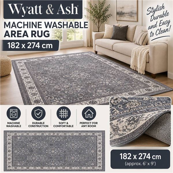 Wyatt & Ash Machine Washable Area Rug 182x274cm