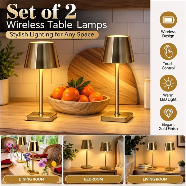 Mikasa 2 Gold LED Rechargeable Table Lamps
