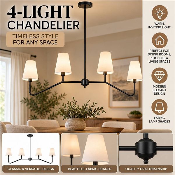 Black Chandelier with 4 Shades