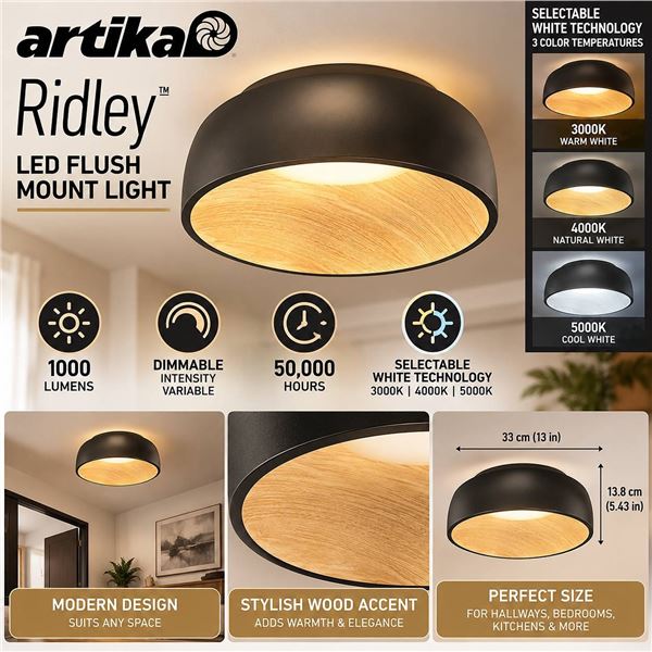 Artika Ridley LED Flush Mount Light 33x33cm