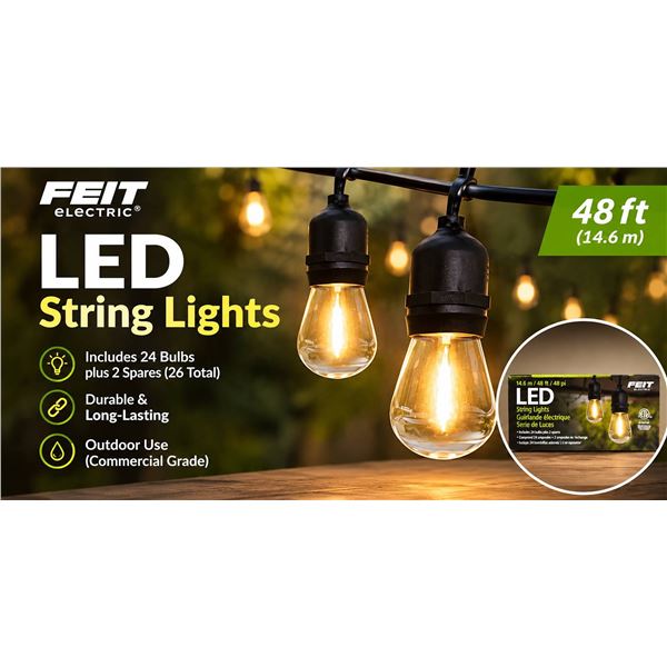 Feit Electric LED String Lights 48 ft 24 Bulbs