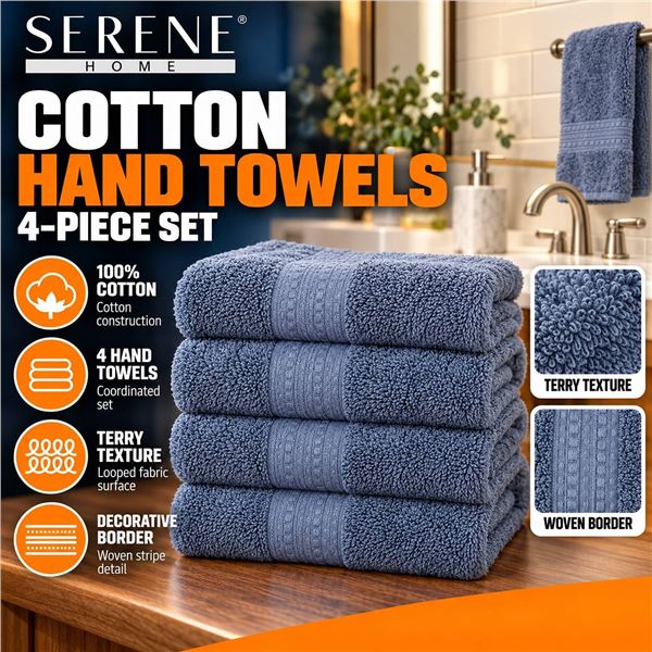 Serene Home 4-Pack 100% Cotton Hand Towels