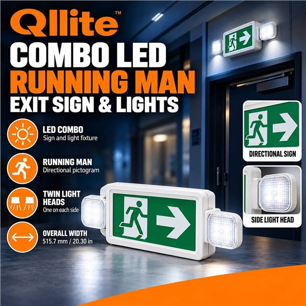 Qllite Combo LED Running Man Exit Sign New