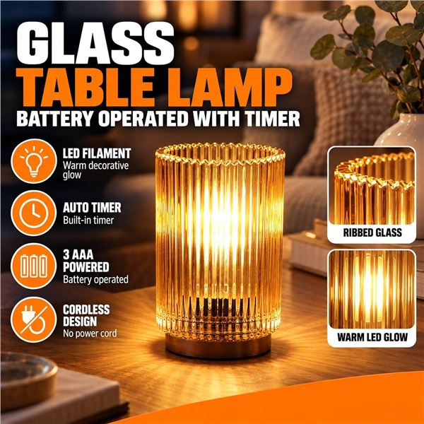 Glass Table Lamp LED Filament AAA Powered