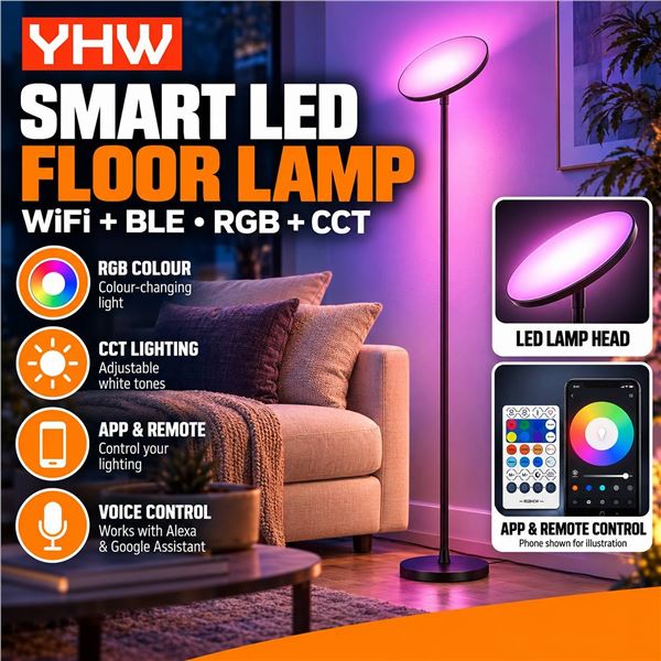 YHW Smart LED RGB Floor Lamp 67" With Remote