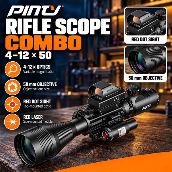 Pinty 4-12x50 EG Riflescope With Red Laser