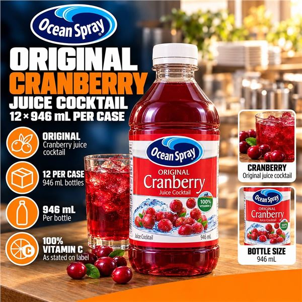 Ocean Spray Cranberry Juice 12 x 946ml Bottles