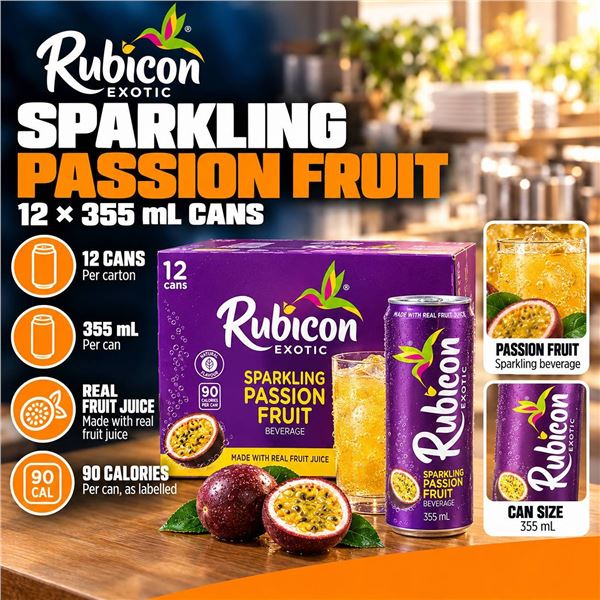Rubicon Sparkling Passion Fruit 12x355mL Cans