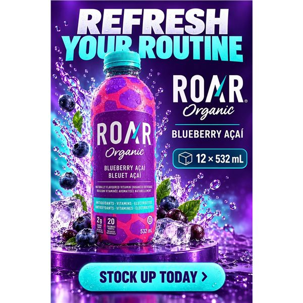 ROAR Organic Blueberry AÃ§ai 12 x 532ml Bottles