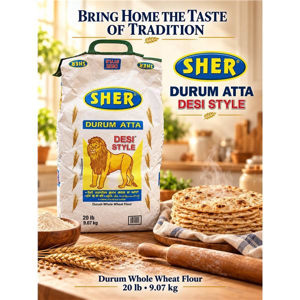 Sher Durum Atta 20 lb Bag Whole Wheat Flour