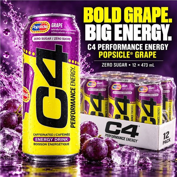 C4 Energy Drink Grape 12 Pack 473ml Cans