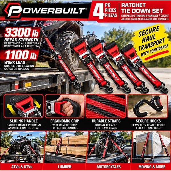 Powerbuilt 4 Piece Ratchet Tie Down Set