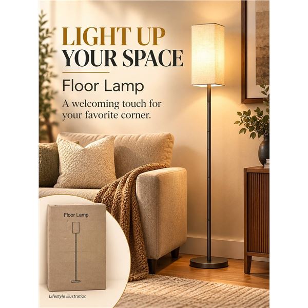 Light Brown Metal Floor Lamp, E26 Holder
