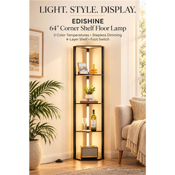 Edishine LED Corner Floor Lamp with Shelves