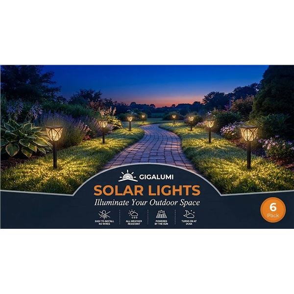 GIGALUMI Solar Pathway Lights 6 Pack Warm White