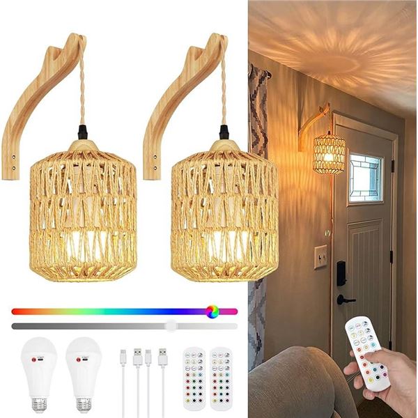 Frideko Plug-In Wall Light Woven Rattan Shade
