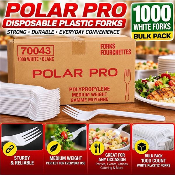 Polar Pro Plastic Forks 1000 Ct Polypropylene