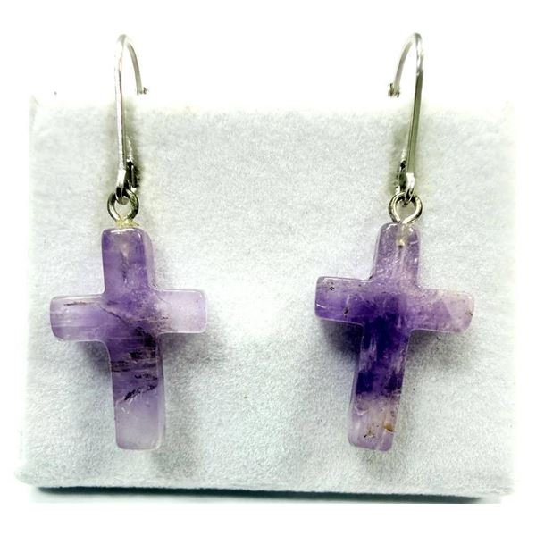 Sterling Silver Natural Amethyst Cross Earrings, Retail $350.00.