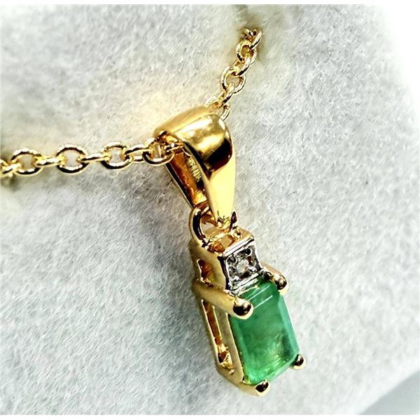 Gold Plated Sterling Silver Natural Emerald Pendant with Brass Gold Plating Chain, Retail $350.00. E