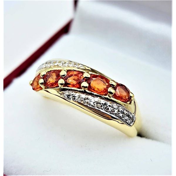 Gold Plated Sterling Silver Natural Orange Sapphire with White Sapphire Ring, Size 7, Retail $750.00