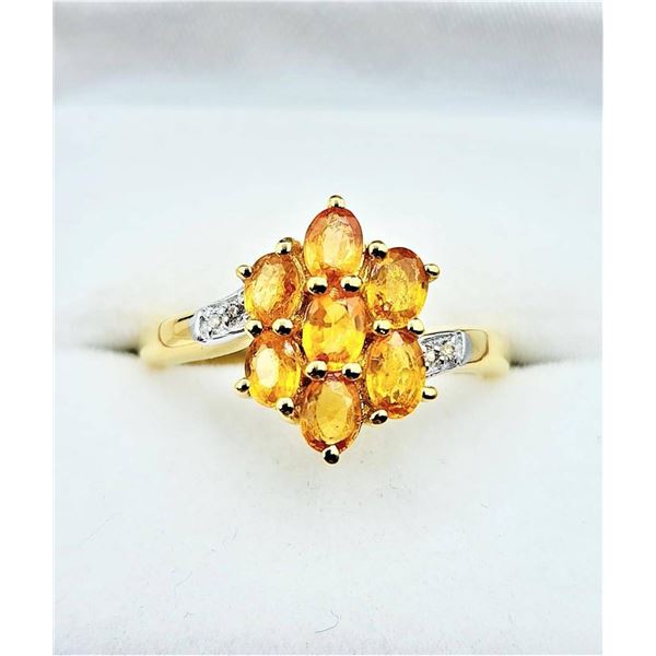 Gold Plated Sterling Silver Natural Orange Sapphire with White Sapphire Ring, Size 7, W/A $750.00. S