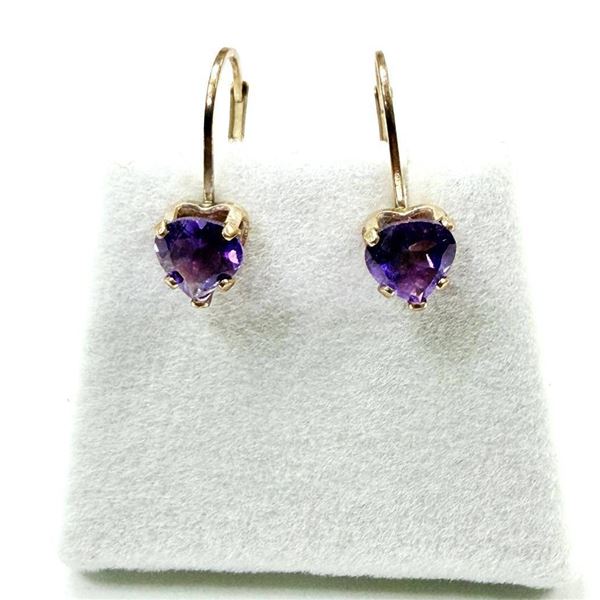 Sterling Silver Natural Amethyst Heart Shape Lever Back Earrings, Retail $300.00. Amethyst is the bi