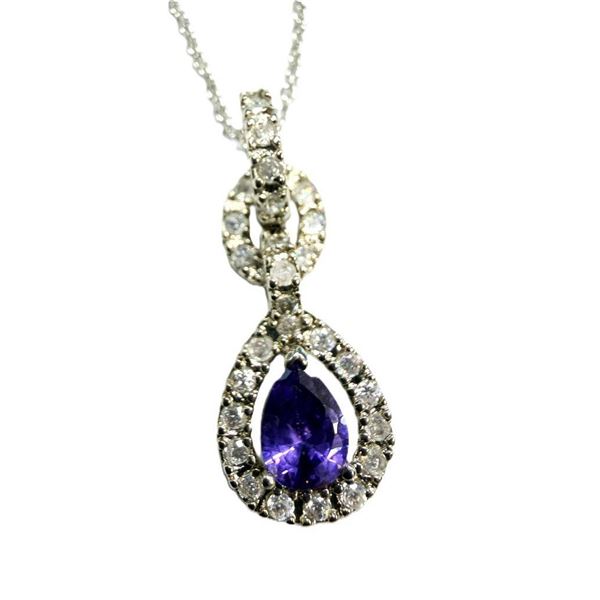 Sterling Silver Natural Amethyst Pendant with Brass Rhodium Plating Chain, Retail $200.00.