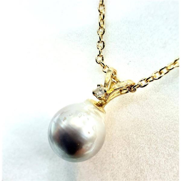 14KT Yellow Gold South Sea Pearl and Diamond Pendant with Brass Gold Plating, Retail $400.00.