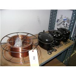 CONTENTS OF SHELF--CONTRACTOR RELAYS, WIRE SPOOL AND COMPRESSORS