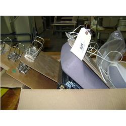 BOX OF CLIPBOARDS AND SPEAKERS