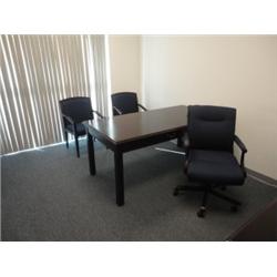 NICE DARK MAHOGONY OFFICE SET - 6' TABLE, 4' Extra Sequence #: BOOKCASE, 5' CREDENZA, 2 ARM SIDE CHA