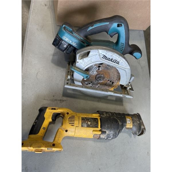 MAKITA 36V CIRCULAR SAW WITH BATTERY, DEAD NO CHARGER, AND DEWAKT SAW ALL, NO BATTERY