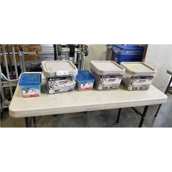 5 TUBS OF SCREWS AND FASTENERS