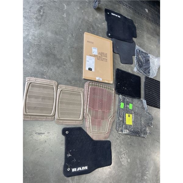 ASSORTED VEHICLE FLOOR MATTS INCLDUING NEW 4PC UNIVERSAL ALL WEATHER MATT SET