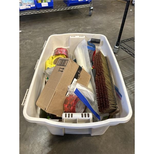 TOTE OF ASSORTED HAND TOOLS AND TAPES, SCREWDRIVERS